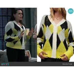 All Saints Womens Yellow Black ASO Wool Blend Knit HOVE Cardigan Sweater Sz S